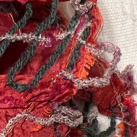 Salt Sequined Silk Artist Woven Red Scarf Vintage - Picture 7 of 7
